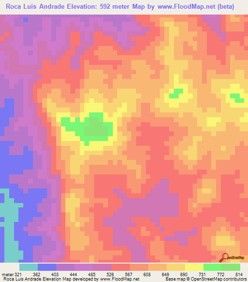 Roca Luis Andrade,Angola Elevation Map