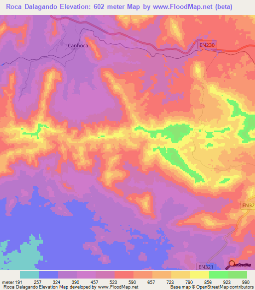 Roca Dalagando,Angola Elevation Map