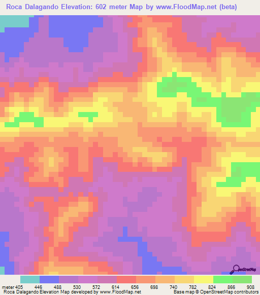 Roca Dalagando,Angola Elevation Map