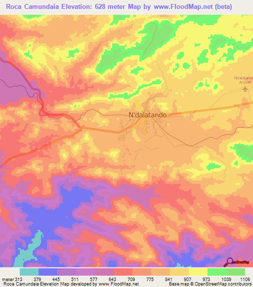 Roca Camundaia,Angola Elevation Map