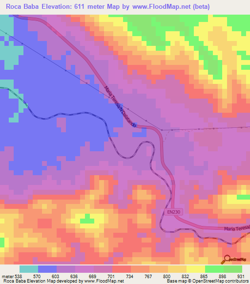 Roca Baba,Angola Elevation Map
