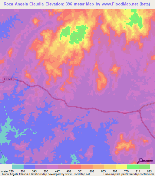 Roca Angela Claudia,Angola Elevation Map