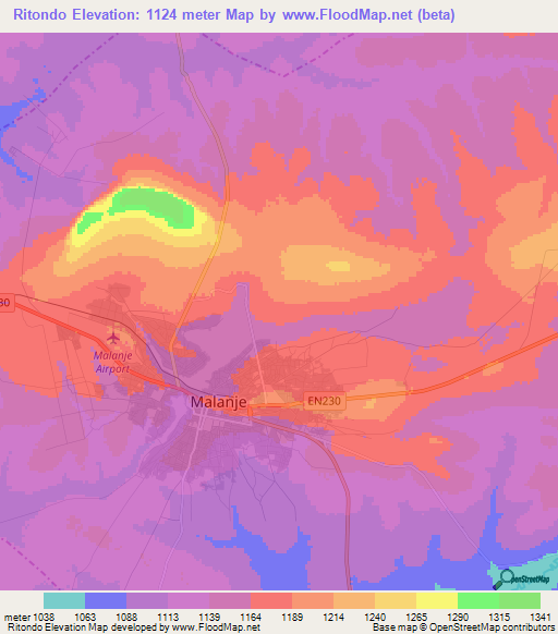 Ritondo,Angola Elevation Map