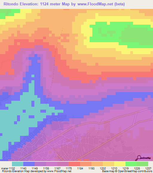 Ritondo,Angola Elevation Map
