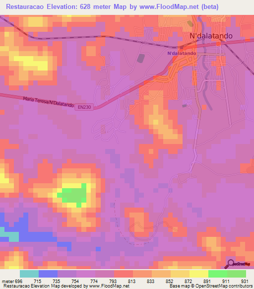 Restauracao,Angola Elevation Map