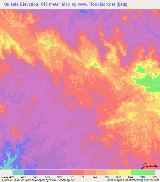 Quizele,Angola Elevation Map