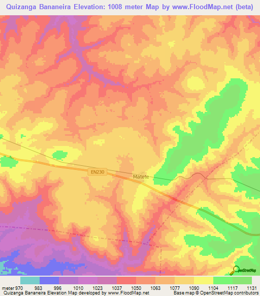 Quizanga Bananeira,Angola Elevation Map
