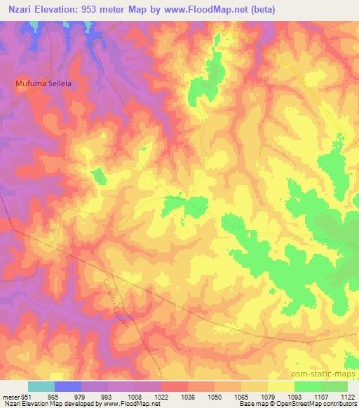 Nzari,Angola Elevation Map