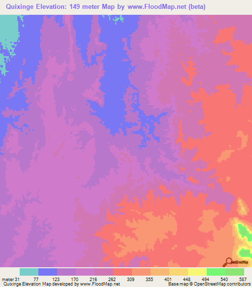 Quixinge,Angola Elevation Map