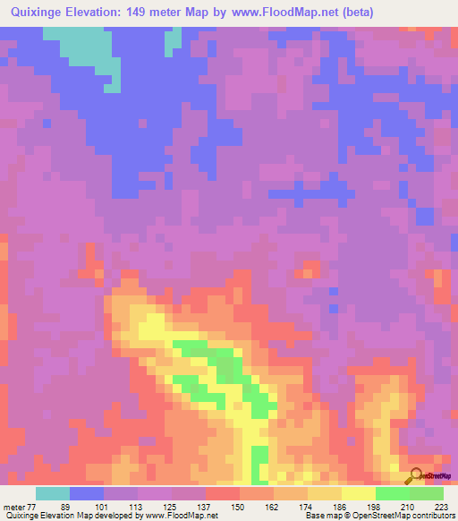 Quixinge,Angola Elevation Map