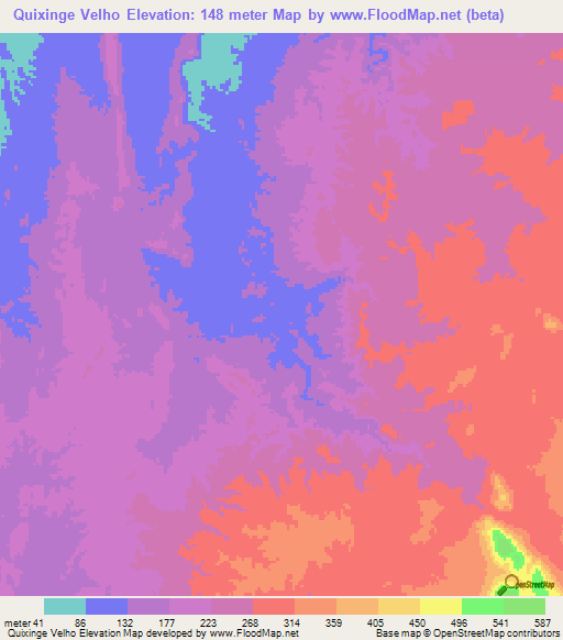 Quixinge Velho,Angola Elevation Map