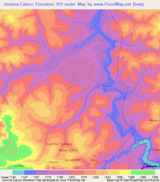 Quixina-Catuco,Angola Elevation Map