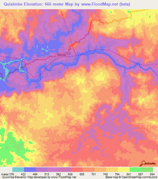 Quiximba,Angola Elevation Map