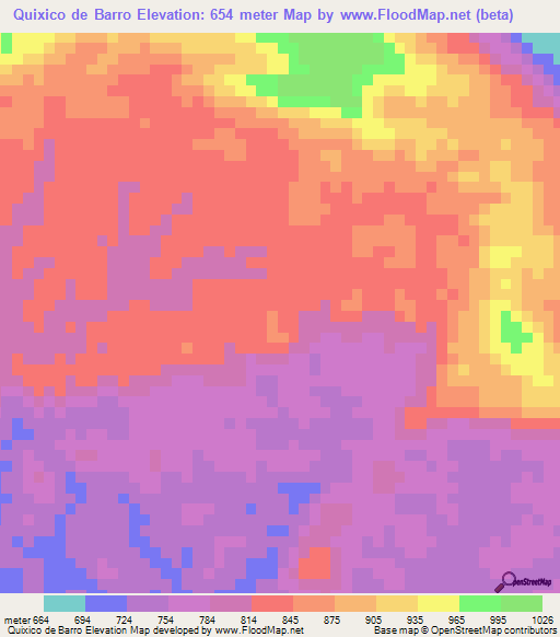 Quixico de Barro,Angola Elevation Map