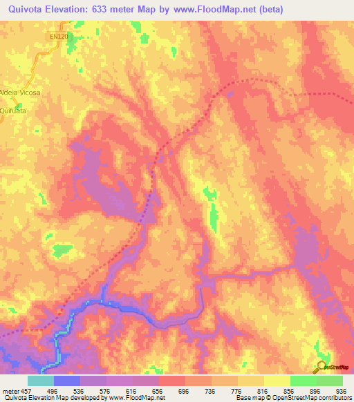 Quivota,Angola Elevation Map