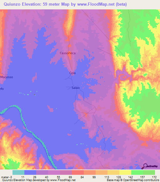 Quiunzo,Angola Elevation Map