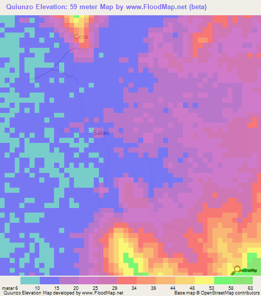 Quiunzo,Angola Elevation Map