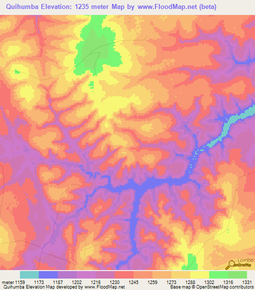 Quihumba,Angola Elevation Map
