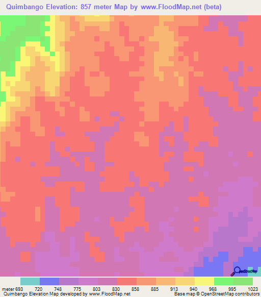 Quimbango,Angola Elevation Map