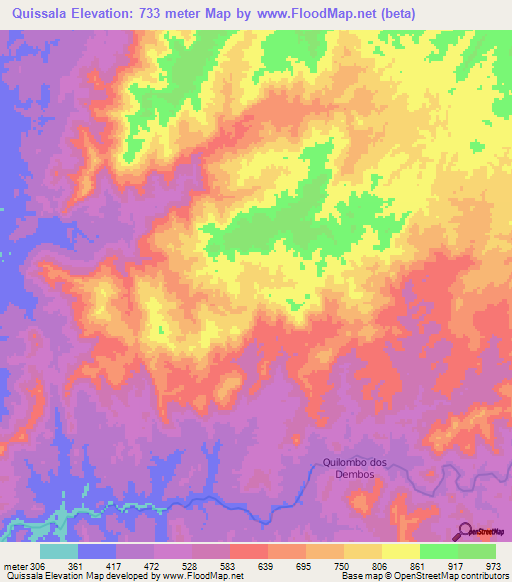 Quissala,Angola Elevation Map