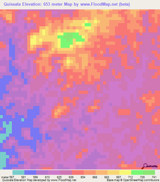 Quissala,Angola Elevation Map