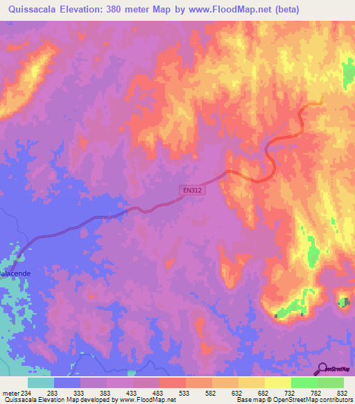 Quissacala,Angola Elevation Map