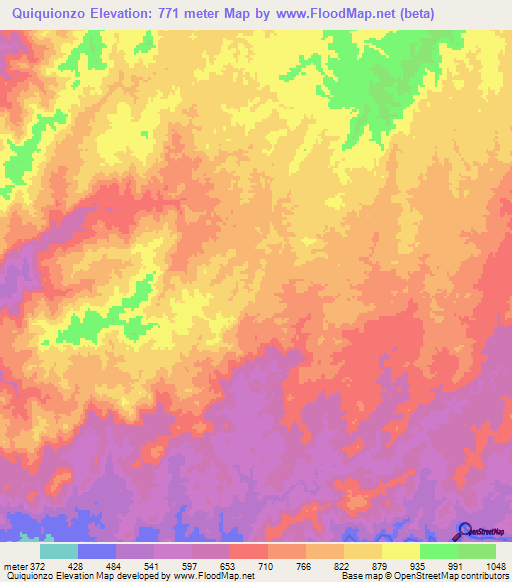 Quiquionzo,Angola Elevation Map
