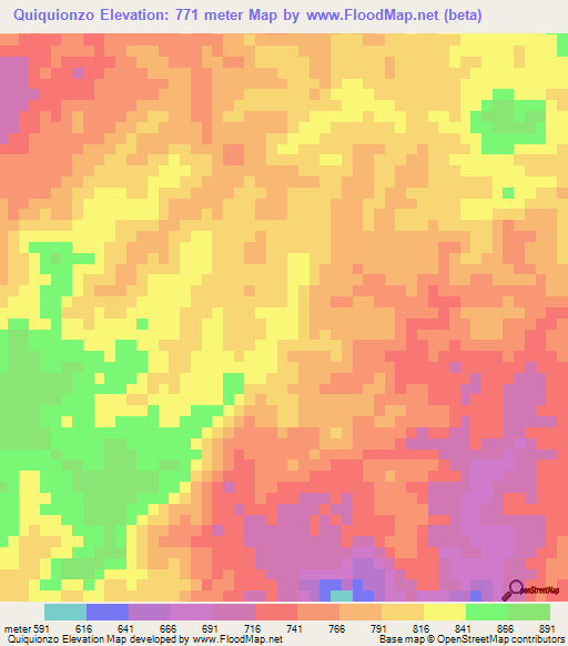 Quiquionzo,Angola Elevation Map