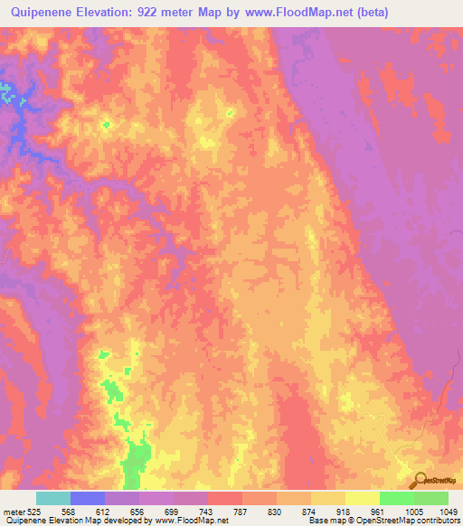 Quipenene,Angola Elevation Map
