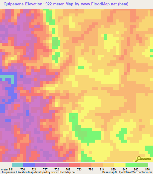 Quipenene,Angola Elevation Map
