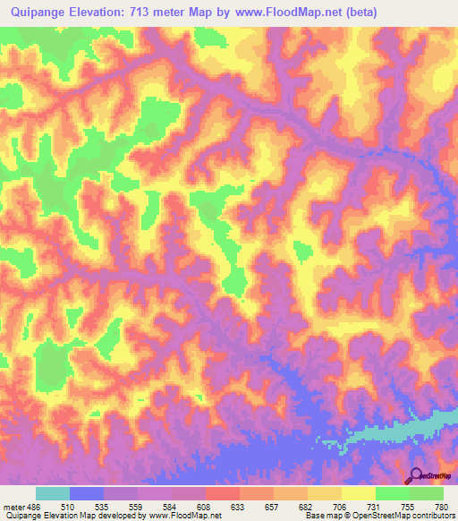 Quipange,Angola Elevation Map