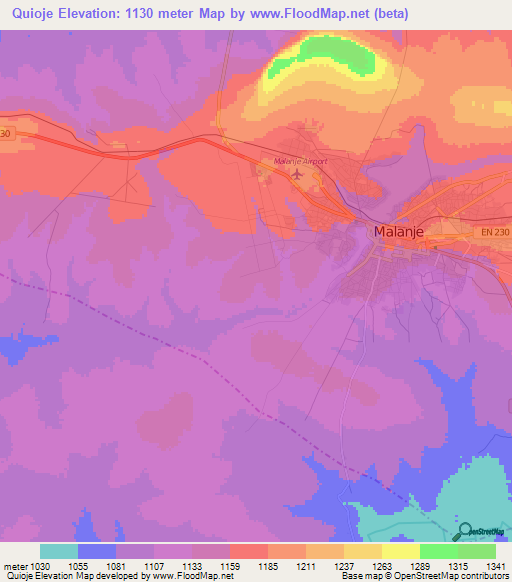 Quioje,Angola Elevation Map