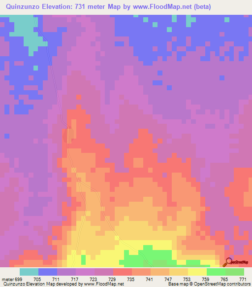 Quinzunzo,Angola Elevation Map