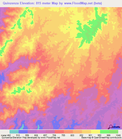 Quinzenza,Angola Elevation Map