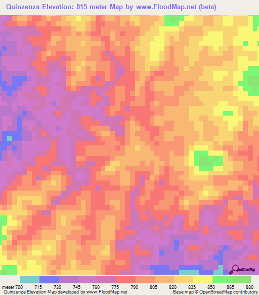 Quinzenza,Angola Elevation Map