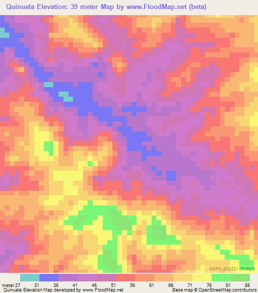 Quinuala,Angola Elevation Map