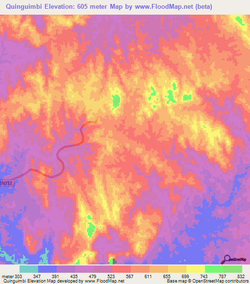Quinguimbi,Angola Elevation Map