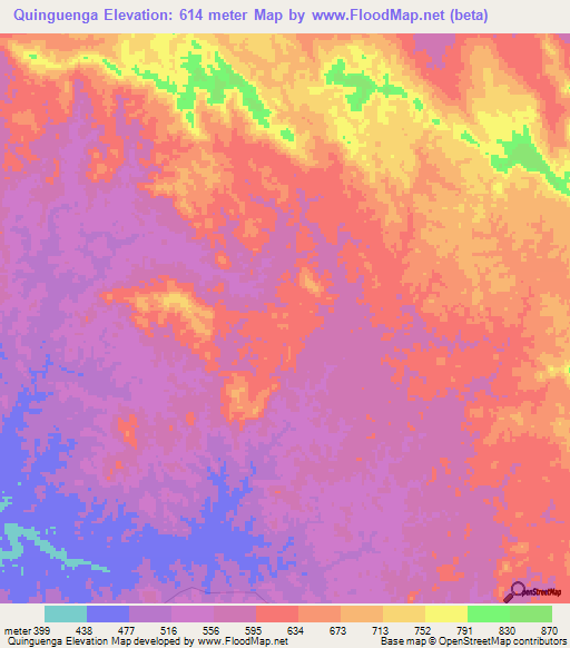 Quinguenga,Angola Elevation Map