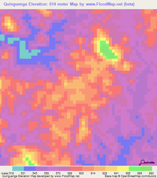 Quinguenga,Angola Elevation Map