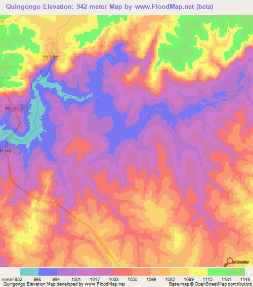 Quingongo,Angola Elevation Map