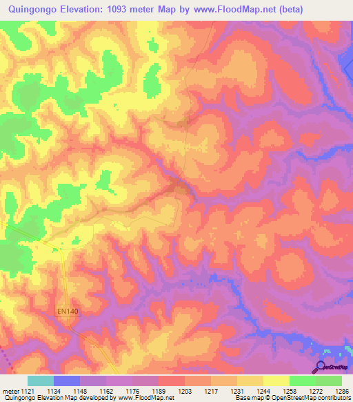 Quingongo,Angola Elevation Map