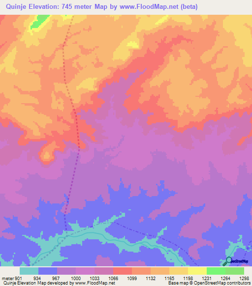 Quinje,Angola Elevation Map
