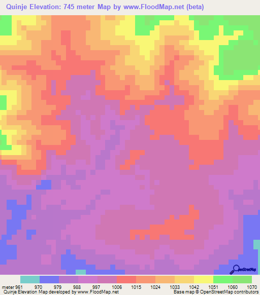Quinje,Angola Elevation Map