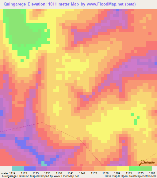 Quingarege,Angola Elevation Map