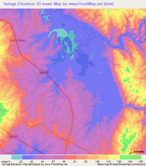 Quinga,Angola Elevation Map