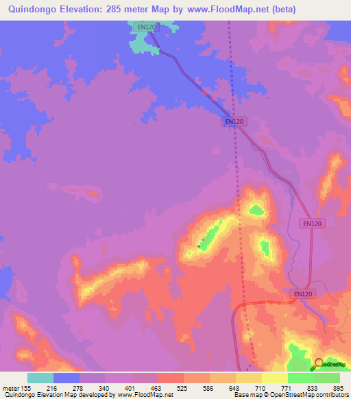 Quindongo,Angola Elevation Map