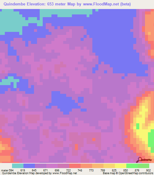 Quindembe,Angola Elevation Map