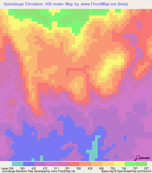 Quindange,Angola Elevation Map