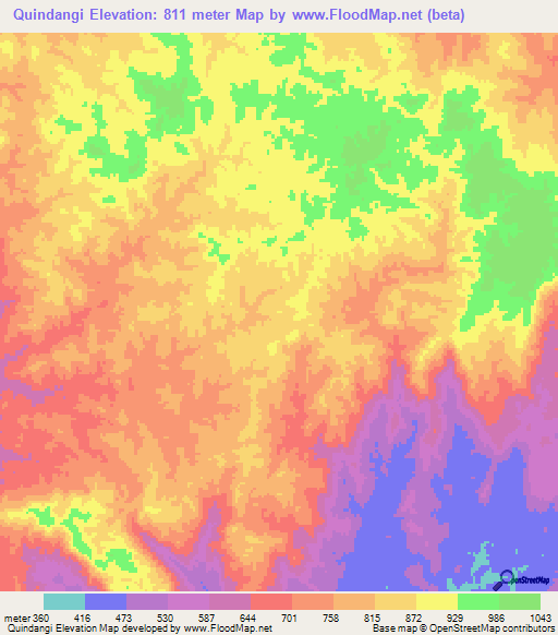 Quindangi,Angola Elevation Map