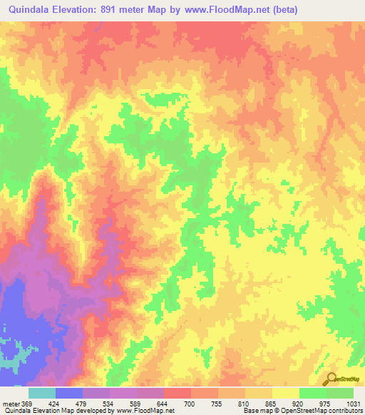 Quindala,Angola Elevation Map
